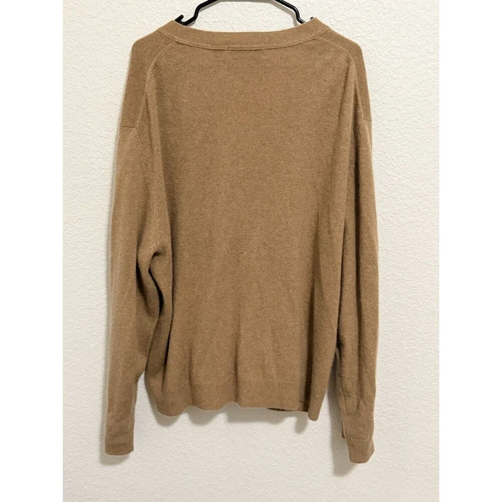 Orvis 100% Cashmere Cardigan Camel Sweater Buttons Pockets XL Womens